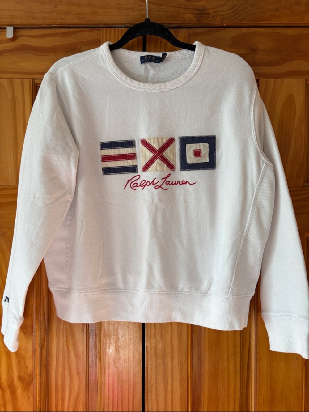 Ralph Lauren White Crewneck with Nautical Flag Motif